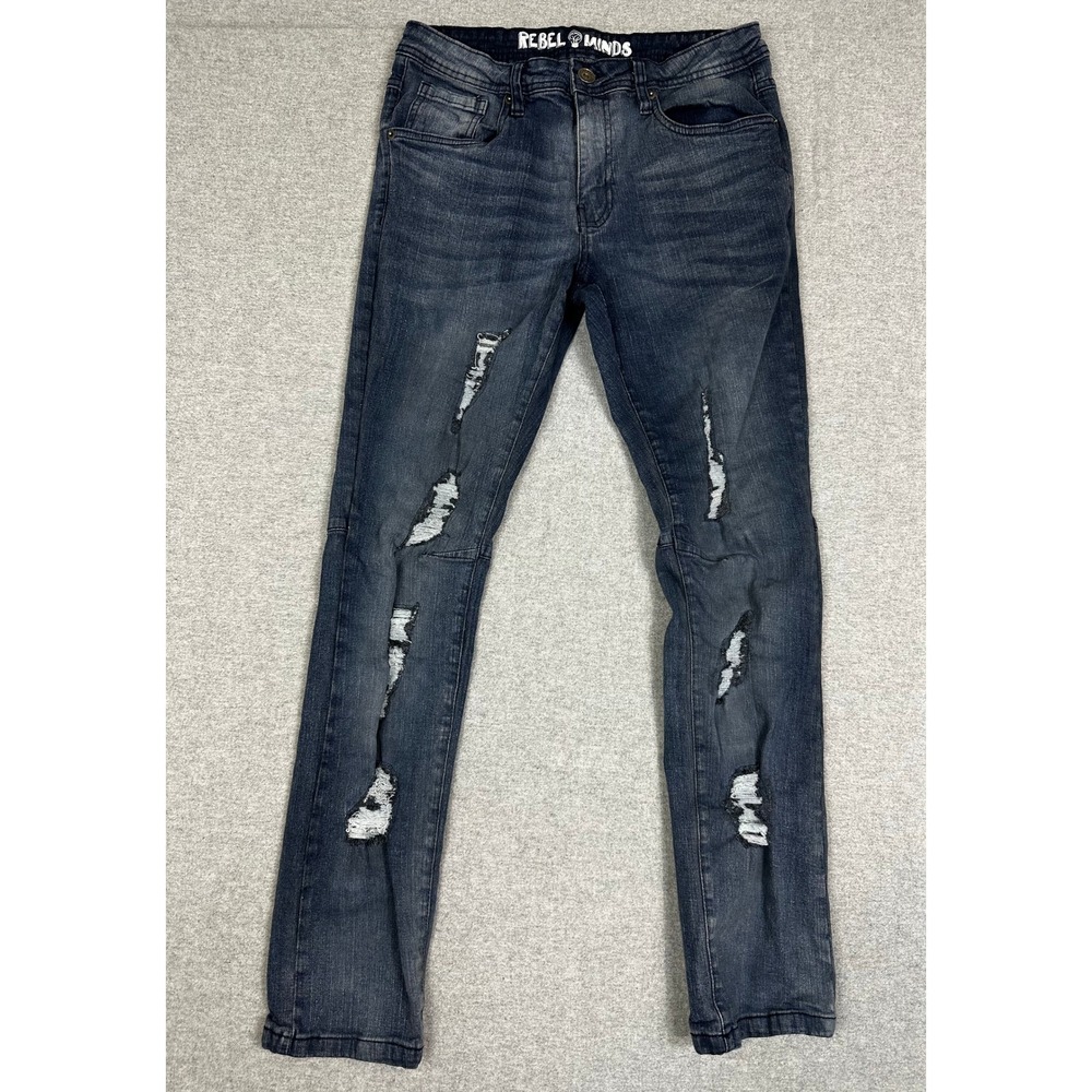 Rebel Minds Distressed Jeans Mens 32x32 Dark Blue Slim Ripped Streetwear